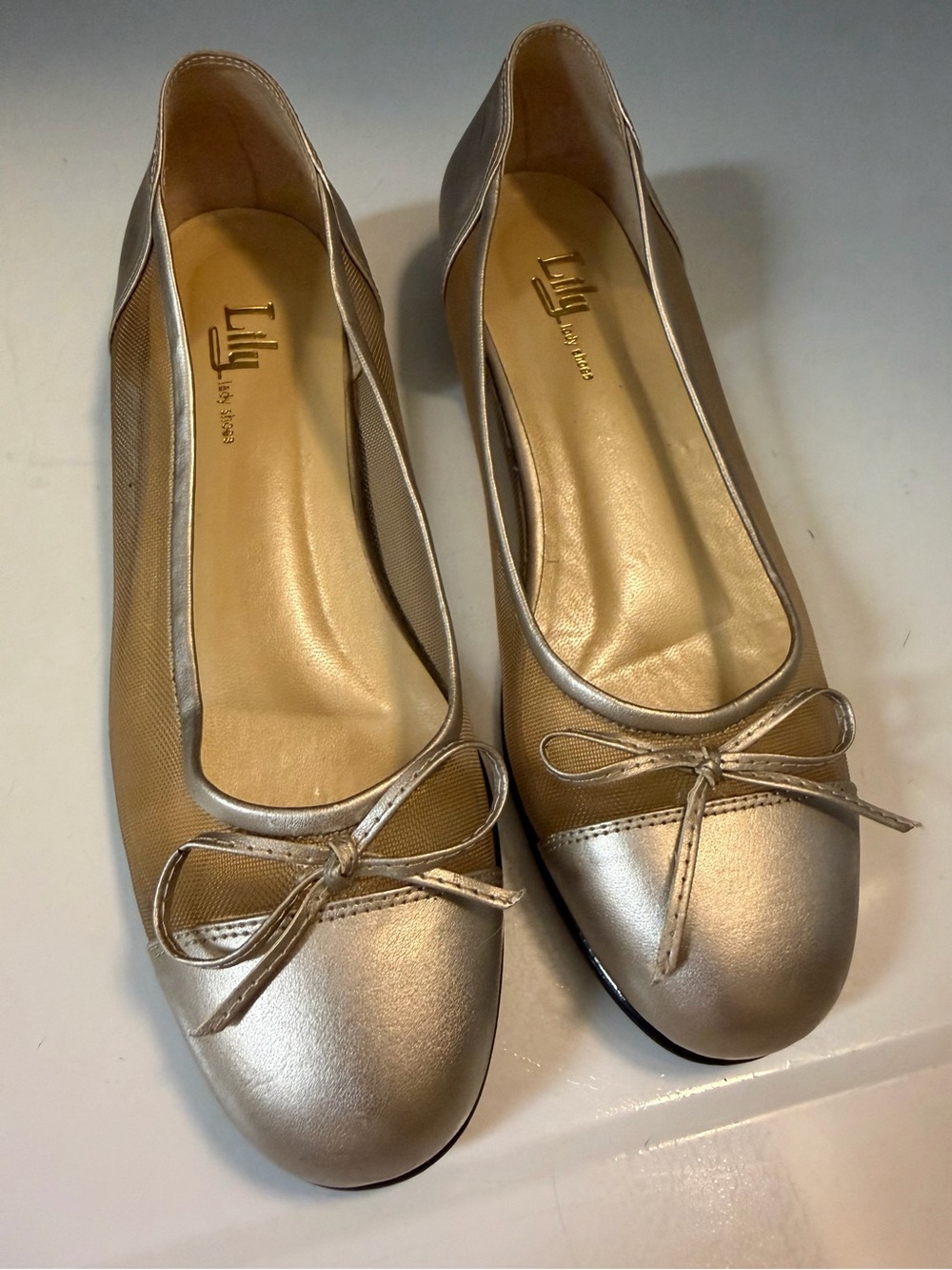 Lily Champagne Metallic Bow Ballet Flats - Lily